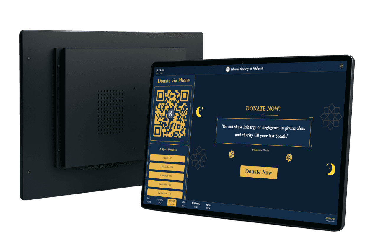 Tap-to-donate kiosk for mosques and masjids
